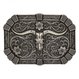 Montana Silversmiths Classic Flourished Trim Attitude Buckle with Longhorn Skull (A425)